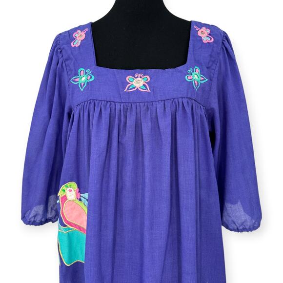 VINTAGE Ramona Rull | 1X | Embroidered Toucan Butterfly Mirror Sequin Mumu Dress - Picture 3 of 8